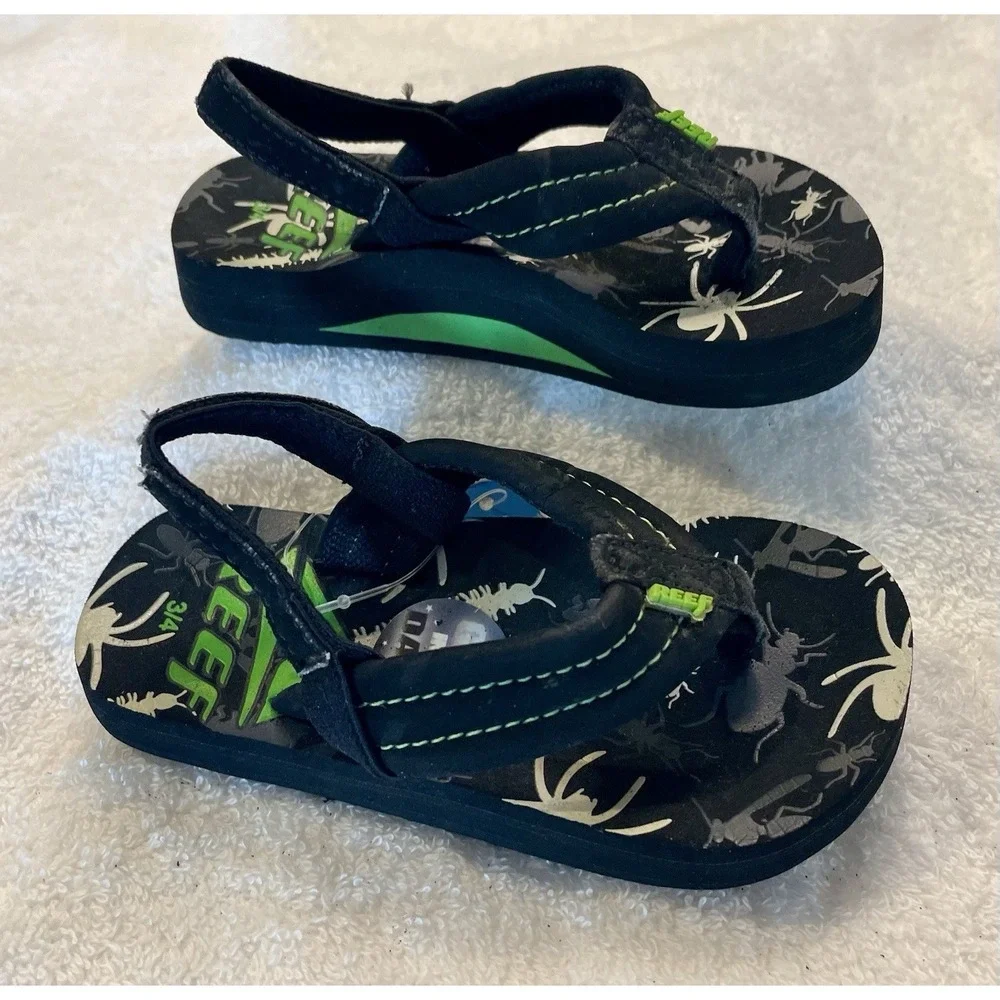 New  green black Reefs toddlers flip flops‎ sandals Bug theme 3/4 3 4